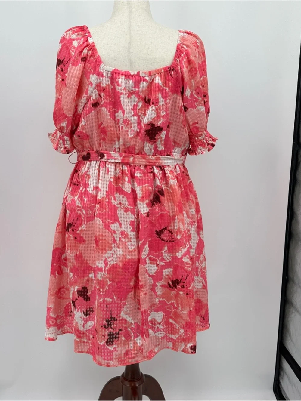 Lane Bryant Pink Floral Smocked Square-Neck Fit & Flare Dress Belted Midi Dress - Picture 3 of 10